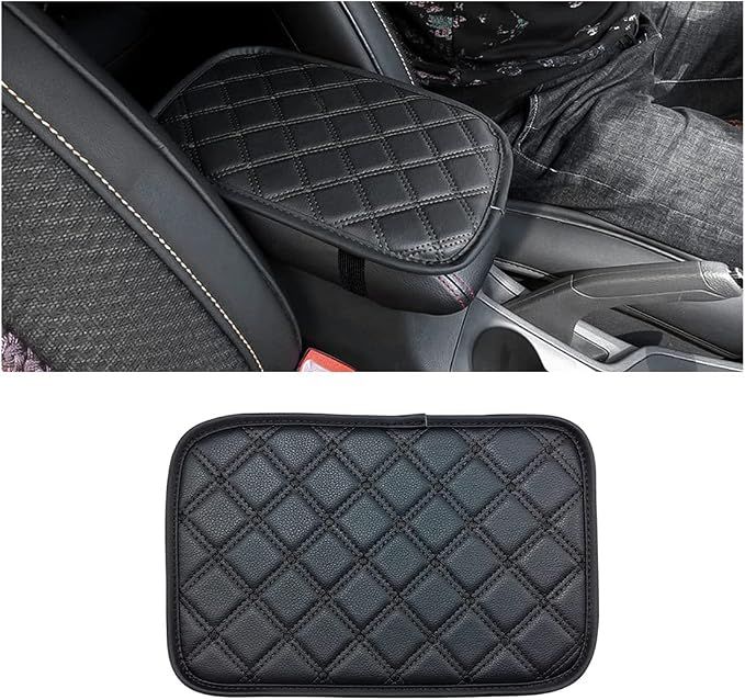 8sanlione Car Leather Center Console Cushion Pad, 11.4"x7.4" Waterproof Armrest Seat Box Cover Fit for Cars, Vehicles, SUVs, Comfort, Car Interior Protection Accessories (Black-2)