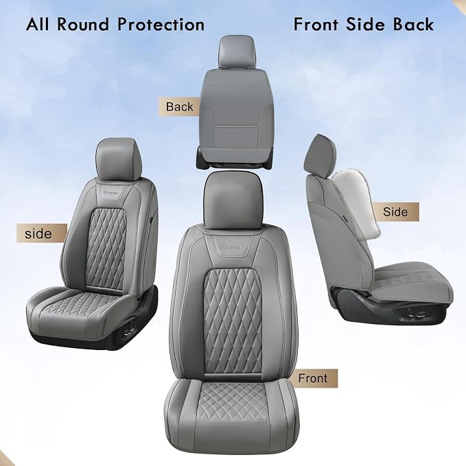 Coverado Leather Seat Covers Full Set Fit for Ford F150 F250 F350 F450, Waterproof Ford F150 Truck Seat Covers Fit for 2015-2026 F150 and 2017-2026 F250 F350 F450 (Gray)