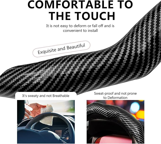 2Pcs Carbon Fiber Steering Wheel Cover, Cool Irregular Shape Grip & Anti-Slip Lining Segmented Design Steering Wheel Protector for Car Interior Accessory, Stylish & Sporty (Black)