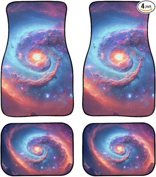 Galaxy Space Print Car Floor Mats Set of 4 Universe Nebula Universal Vehicle Floor Carpet Decorative Cosmic Auto Front Rear Foot Rugs for Trucks SUV Sedan