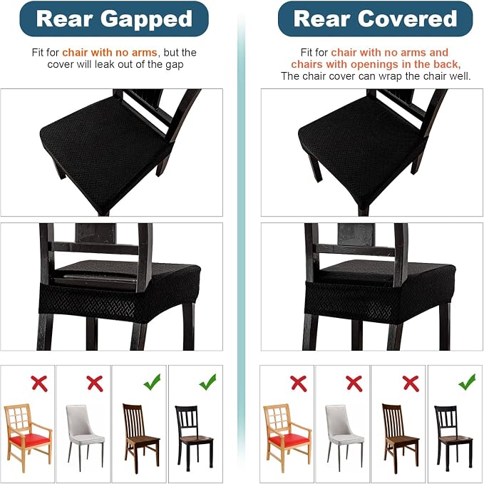 Genina Waterproof Seat Covers for Dining Room Chair Covers Waterproof Dining Chair Covers (6 PCS-Rear-gapped, Black)