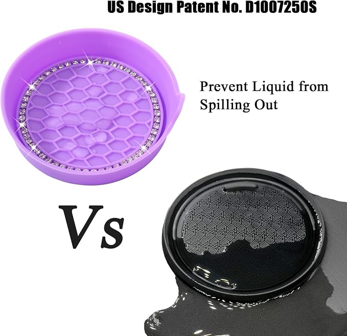 Amooca Car Cup Coaster Universal Non-Slip Cup Holders Bling Crystal Rhinestone Car Interior Accessories 4 Pack Purple