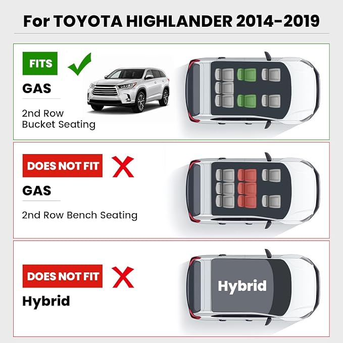 LASFIT Floor Mats for Toyota Highlander 2019-2014(Not for Hybrid), All Weather TPE Cargo Mats Floor Liner for Highlander LE/Limited/SE/XLE, Black(Not fit 2nd Row Bench Seating).
