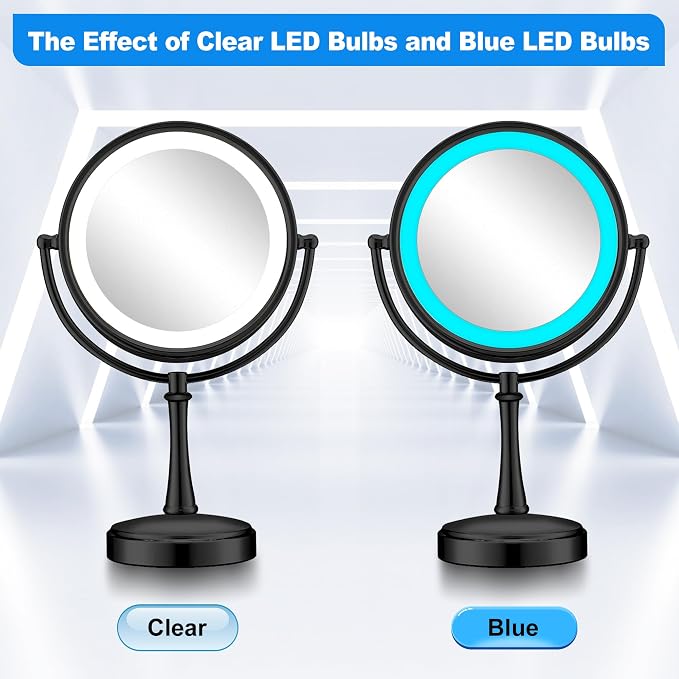 Glooglitter Makeup Mirror Replacement LED Bulbs, E12 Base Type T Bulb T20, 0.7W 120V Light Bulbs Compatible with BE66 /BE67 Series and BE18LC /BE18XN /BE18LCX /BE104X Series (4 Pack,Clear and Blue)