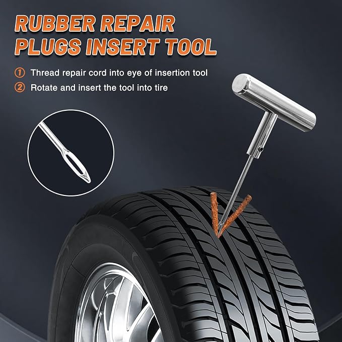Tire Repair Puncture Tool Kit Heavy Duty Stanless Steel T-Handle Tire Repair Tool for Automobiles Motorcycles
