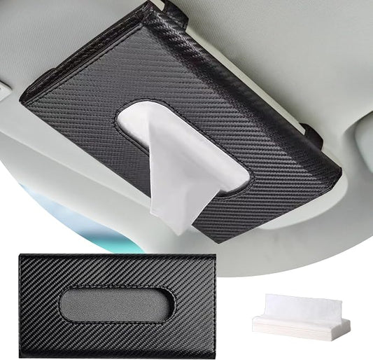 Car Tissue Holder, Sun Visor Napkin Holder, Premium PU Leather Car Tissue Box, with Tissue Refill, Universal Version Hanging Tissue Holder for Cars, Trucks, SUVs