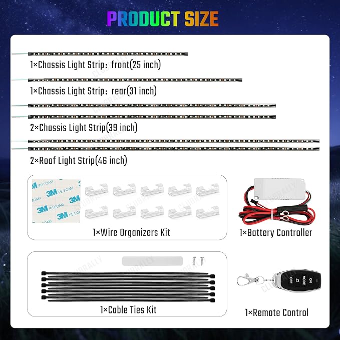 CLUBRALLY 6PCS Golf Cart Underglow LED Light Kit, 28 Modes Full-Body Neon Glow, 12-85V, Music Sync, Wireless Remote, Waterproof Strips, Fits EZGO, Club Car, Yamaha Golf Carts, 6 Pack