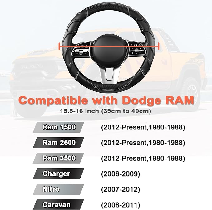 West Llama Customized Auto Car Steering Wheel Cover for Dodge RAM 1500 2500 3500, 15.5-16 inch (Black - Large Size)