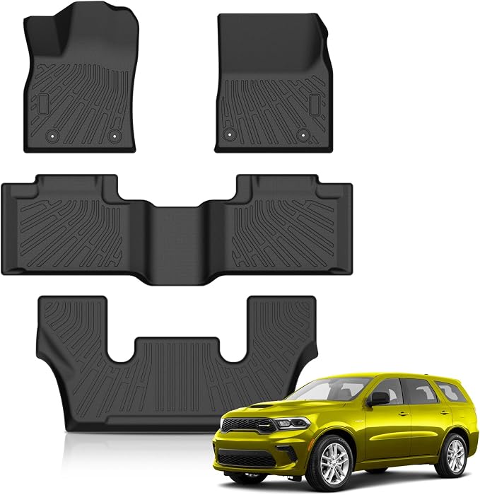 KUST Floor Mats for 2016-2026 Dodge Durango Accessories (6 Seats) | Front Rear 3 Rows Floor Liners, All Weather Protection, TPE Rubber, Raised Edge