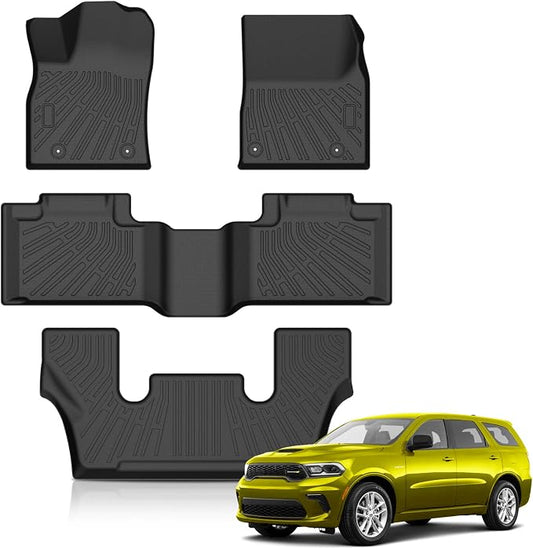 KUST Floor Mats for 2016-2026 Dodge Durango Accessories (6 Seats) | Front Rear 3 Rows Floor Liners, All Weather Protection, TPE Rubber, Raised Edge