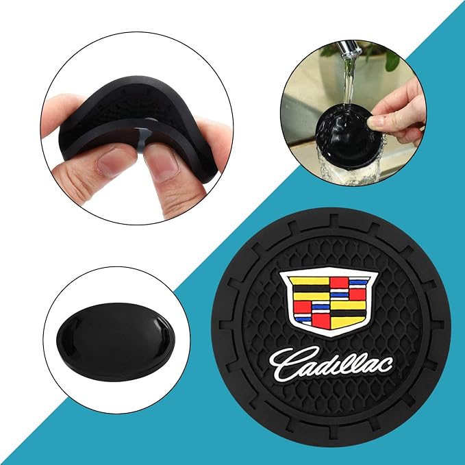 Car Cup Holder Coaster for Cadillac Series Recessed Silicone Cupholder Coaster Interior Accessories 2.75in 2Pieces Black