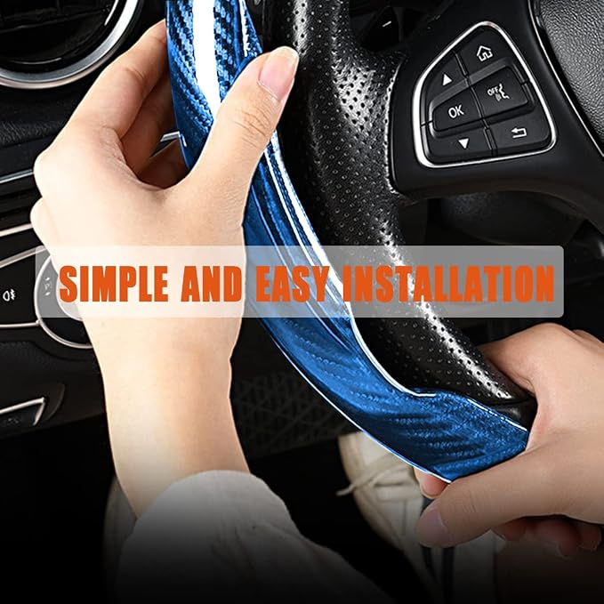 Steering Wheel Cover, 2PCS Segmented Steering Wheel Protector, Carbon Fiber Anti-Slip and Durable Car Accessory, Universal Fit for Most Cars，SUVs (Carbon Fiber Light Blue)