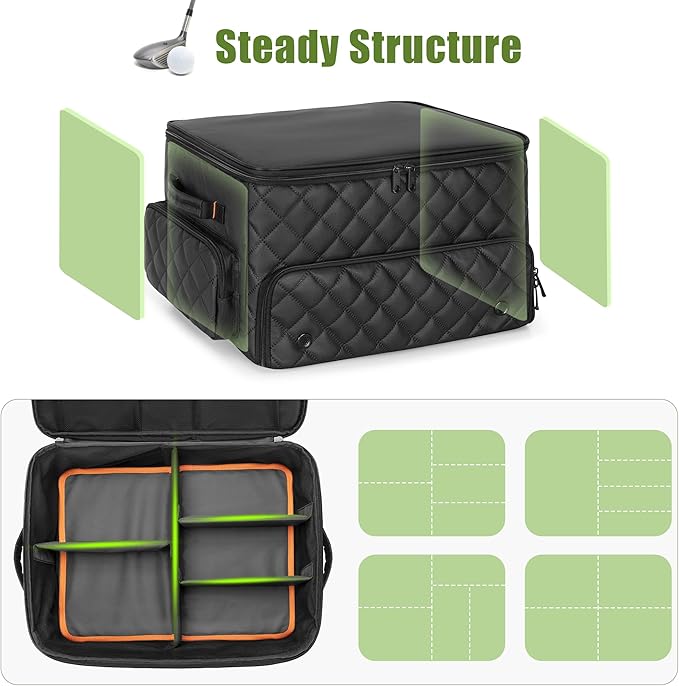PGmoon 2 Layer Golf Trunk Organizer, Golf Car Storage Organizer,Black | Individual Ventilated Compartment for 2 Pairs Shoes, Golf Car Locker for Balls, Clothes, Tees, Gloves, Accessories (Black)