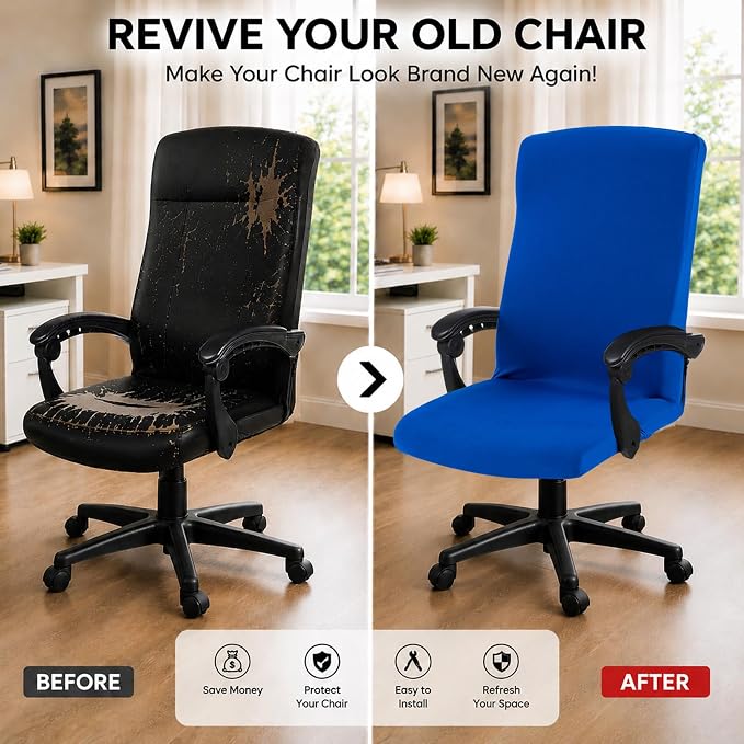 DIVA EN CAMINO DEC Stretch Office Chair Cover with Zipper, Soft Polyester Slipcover for High Back or Rotating Desk Chair