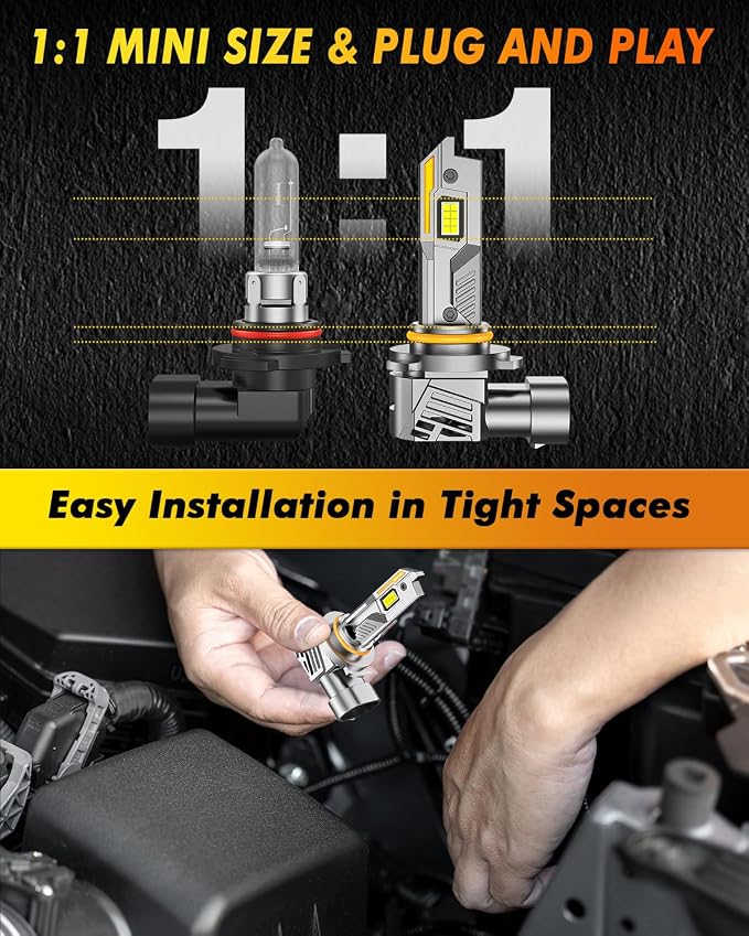 Termitor 9012/HIR2 Light Bulbs, 90,000LM 15X Ultra-Bright, 1:1 Mini Size, 6500K Cool White, No Flickering No Adapter Required Off-Road 9012 Fog Light, 90K+ Hrs Lifespan, Plug and Play, Pack of 2