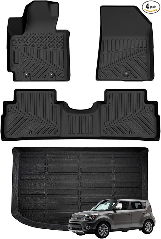 Priprilod Floor Mats+Trunk Cargo Liner Fit for Kia Soul 2014-2019 All Weather Protector TPE Floor Liners Custom Fit Car Mats Non-Slip