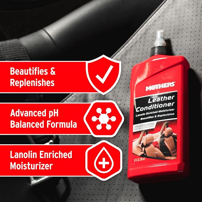 Mothers Leather Conditioner, 12 oz. (06312) | pH Balanced, Lanolin & Neatsfoot, Replenishes Natural Oils Lost to Heat & Sun, Protects & Prevents Fading, Drying & Cracking