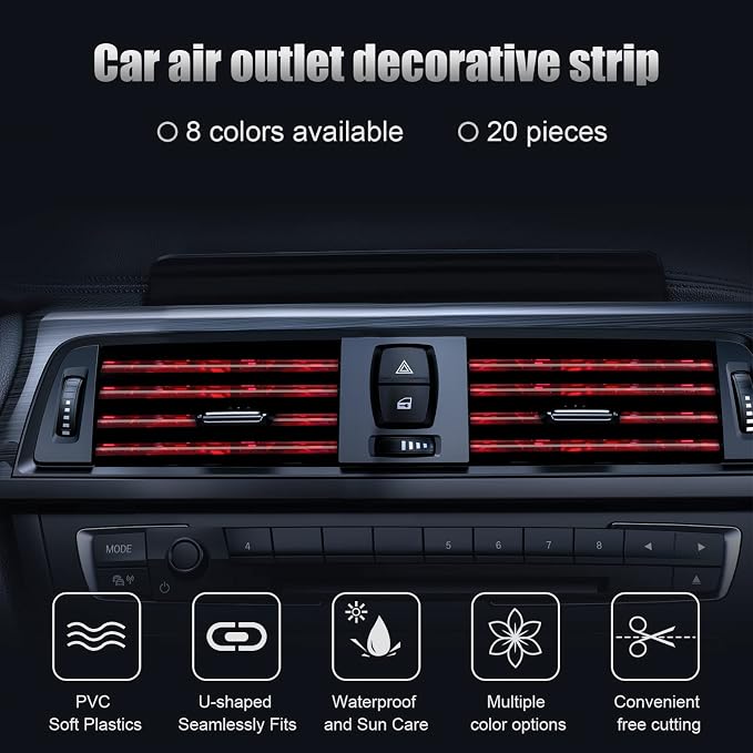 20 Pieces Universal Car Air Conditioner Vent Trim Decoration Strip Accessories, Waterproof Flexible Shiny Auto Car Interior Accessories for All Air Vent Outlet