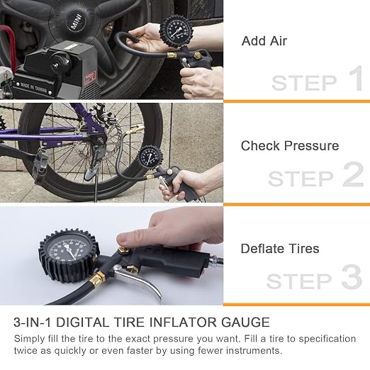 AstroAI Tire Pressure Gauge with Inflator, 100 PSI-ANSI B40.1 Accurate, Large 2.5" Easy Read Glow Dial, Heavy Duty Air Chuck and Compressor Accessories for Truck, with Case