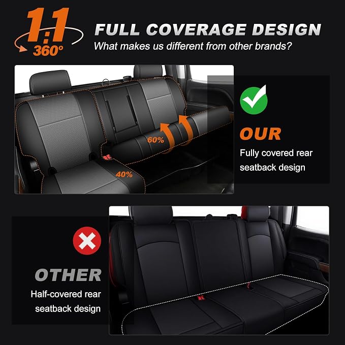 AOMSAZTO Truck Seat Covers for Chevrolet Silverado/GMC Sierra 1500 (2007-2013) 2500 3500 (2007-2014) Black+Gray Faux Leather Car Seat Covers Full Set(Rear 40/60 Split for Crew Cab)