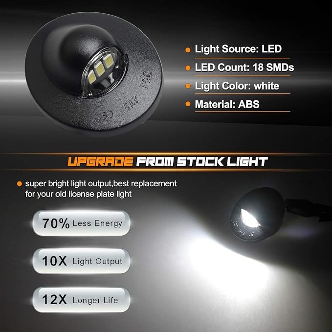 LED License Plate Light with Socket Wiring Harness Plugs Compatible with Ford F150 F250 F350 F450 F550 Superduty Ranger Explorer Bronco Excursion Expedition, 6500K White