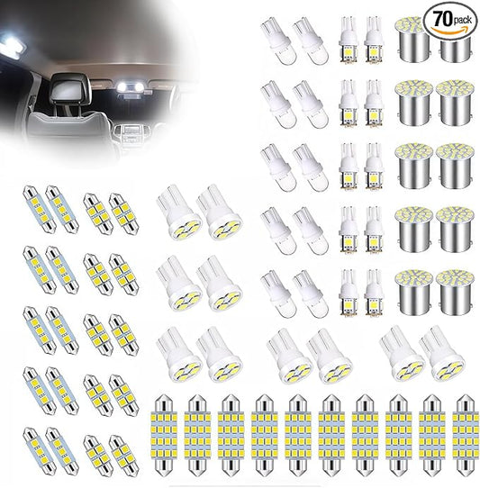 LED Lights for Car 70 PCS Bright White Interior LED Bulbs Kit, T10 31mm 36mm 41mm Reading License Plate Light, Plug and Play for Car Interior Indoor Map Dome Side Marker Bulbs