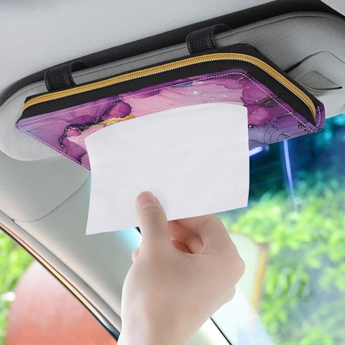 Purple Marble Leather Car Tissue Holder for Car PU Leather Car Visor Backseat Case Holder Leopard Car Accessories for Women & Men