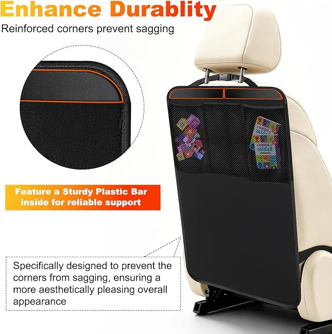 Kick Mats Back Seat Protector for Kids - 2 Pack Car Seat Back Cover with 3 Mesh Pockets Car Organizer Backseat Kick Protector for Child