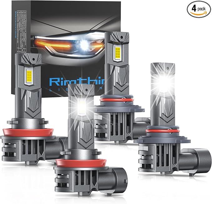rimthin 9005 H11 Bulbs Combo, 800% Brighter H9 H8 HB3 Fog Lights, Real 1:1 Mini Size with Cooling Fan, Pack of 4