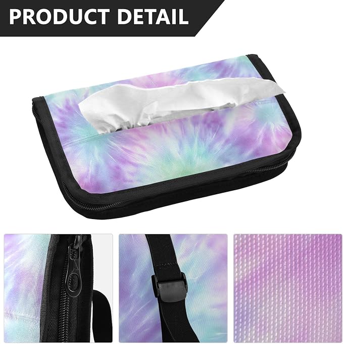 Tie Dye Purple Blue Car Tissue Holder Durable Napkin Holder Hanging Tissue Holders Case Car Tissues Bag for Sun Visor Seat Back Universal Auto
