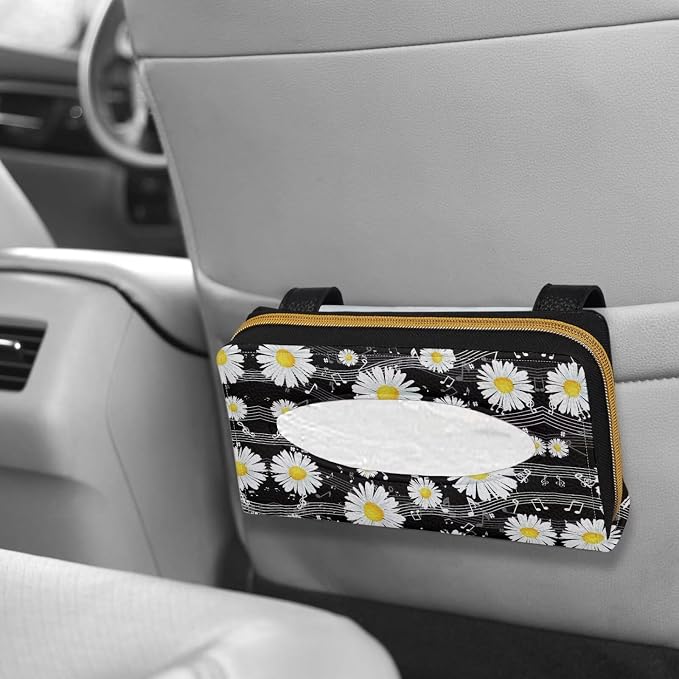 Daisy Notes Print Napkin Holder Daisy Notes PU Leather Car Tissue Holder Universal Car Interior Accessories for Trucks SUV Sedans