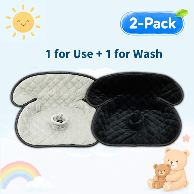 Wonderkin 2-Pack Potty Training Car Seat Protector, Waterproof Car Seat Liner, Non-Slip Leak-Proof Piddle Pads,Washable Cover Fits Car Seats Strollers Bouncers, Ages 6 Months to 4 Years (Grey+Black)