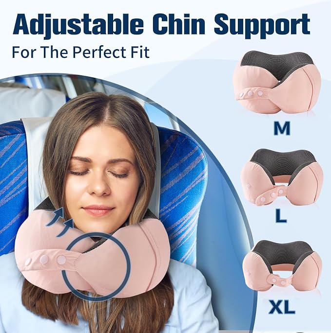 Cirorld Neck Pillow for Traveling, Travel Pillows for Airplanes,100% Pure Memory Foam Travel Neck Pillow, Adjustable Flight Pillow, Portable Plane Accessories with Eye Mask, Earplugs, Carry Bag