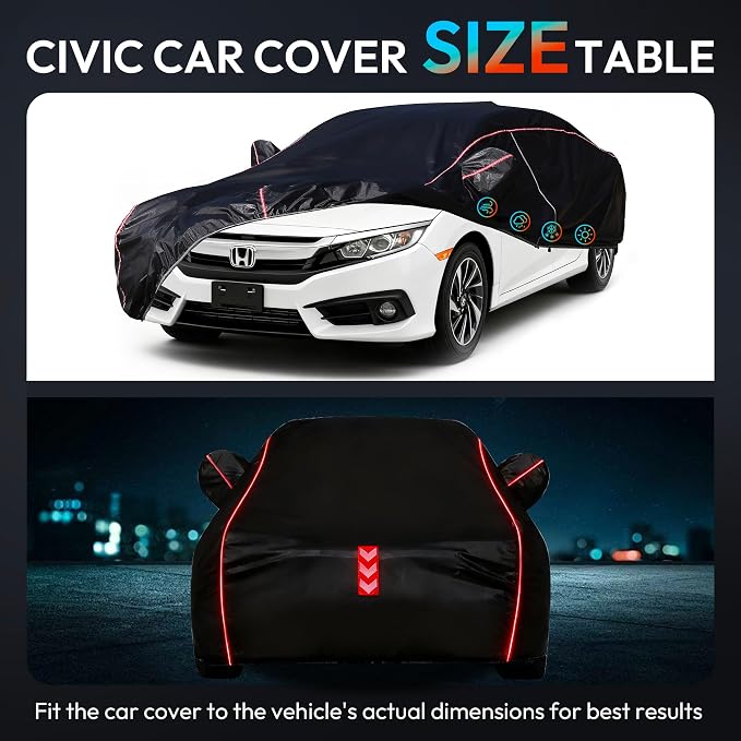 Car Cover Waterproof All Weather 8-Point Fastening for Honda Civic 1991-24 | All-Around Wind-Resistant Fastening, 120s Quick Setup, 600D Oxford Fabric, All-Weather Protection