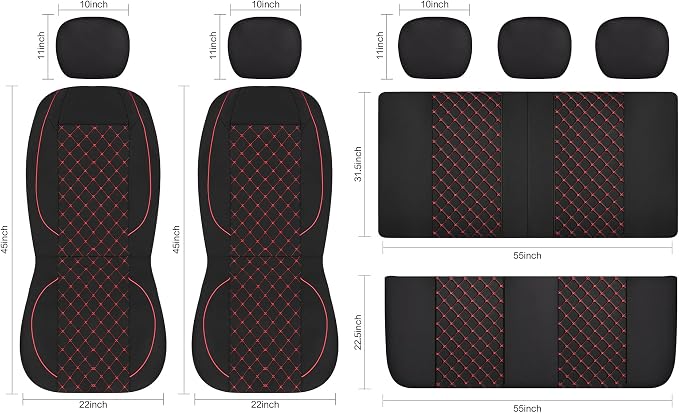 YGL Breathble Car Seat Covers Full Set, Washable Seat Covers for Cars, Premium Cloth Car Seat Protectors, Interior Covers for Cars, Sedan Van Truck SUV(Black/Red)