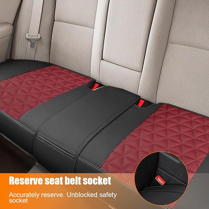 Leather Car Seat Cover, Vehicle Rear Bottom Seat Protector Pad, Full Surrounded Waterproof Auto Seat Protective Cushion, Universal Fit（Black/Red）