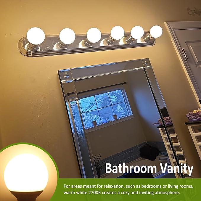 8-Pack G25 LED Vanity Light Bulbs 120V 40 Watt Equivalent, E26 Base, 2700K Warm White LED Globe Light Bulbs for Bathroom Mirror, Non-Dimmable