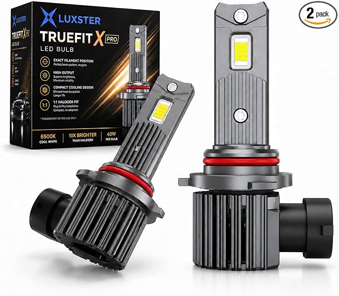 LUXSTER 9005 HB3 TrueFit X Pro High Performance LED Bulbs 6000K (2 Pack) | 1:1 Mini Size, 12-Core Chip, 10X Brighter Than Halogen, Compact Cooling, Off-Road Headlight, Fog Use, Plug-and-Play Fit