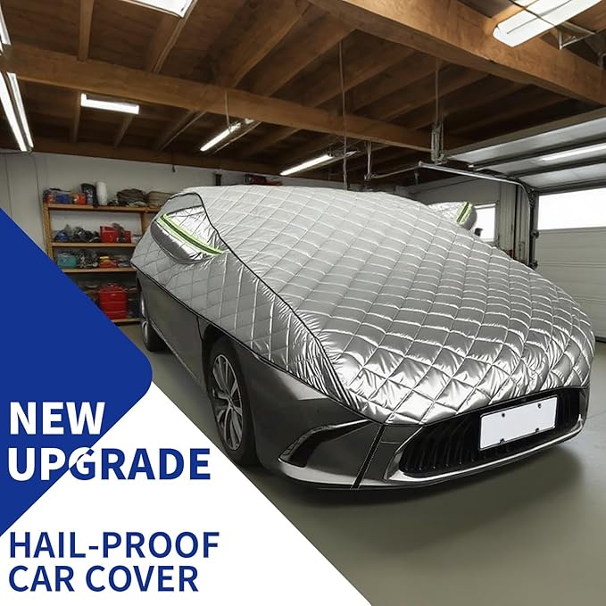 Hail Protection Car Cover Half Cover,5-Layer Heavy Duty Waterproof 210T Taffeta with Double Cotton Padding,Sun UV Rain Snow Resistant,fit Hatchback,Sedan and SUV with Lengths from 4.3 m-4.5 m,Black