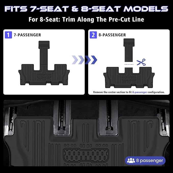 Floor Mats for 2020-2025 Kia Telluride 7/8 Seats (Not for 2027) | All Weather TPE Custom Fit Floor Liner, Cargo Liner, Backrest Mats & Door Sills for Kia Telluride 7/8 Seats Accessories