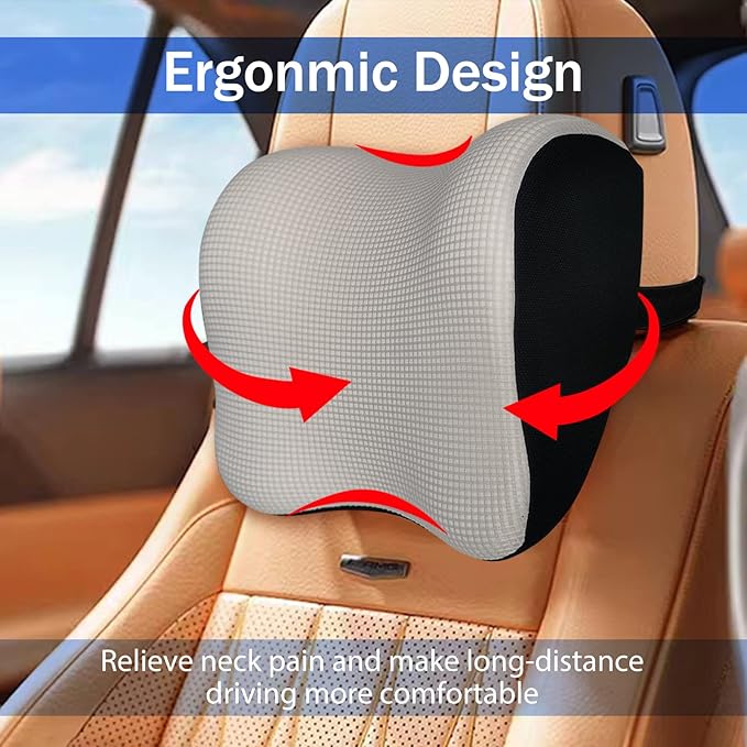 Car Headrest Pillow - Ultra Soft Neck Support for Driving, Adjustable Strap | 100% Memory Foam Car Pillow, Breathable Removable Cover & Ergonomic Design - Universal Car Neck Pillow(Moonlight-Silver, 1PC)