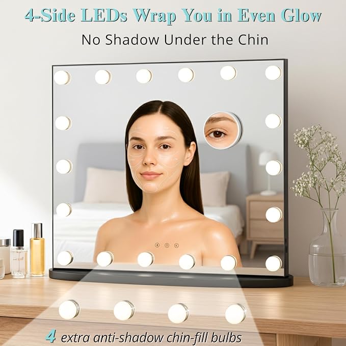 LUXFURNI Vanity Mirror with Lights, 23.6" Hollywood Makeup Mirror Black