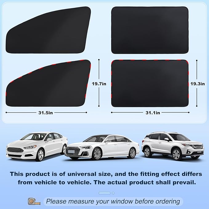 ZATOOTO Magnetic Car Window Shade 4 Pack, Car Privacy Curtain UV Block | Heat Insulation, Car Shades for Side Windows for Sleeping, Universal Size for Vehicle, Sun Block Window Shade for Baby