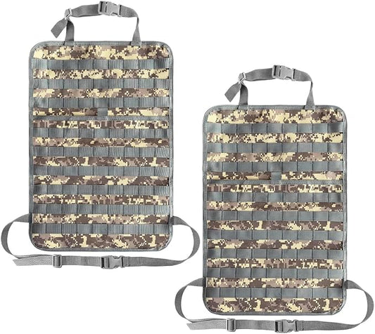 2 PCS Car Seat Back Organizer, Tactical MOLLE Sag Proof Vehicle Panel Backseat Cover Protector, Universal Molle Nylon Storage Bag Seat Back Hanger Pad for Car Truck SUV Pickup (Camouflage ACU)