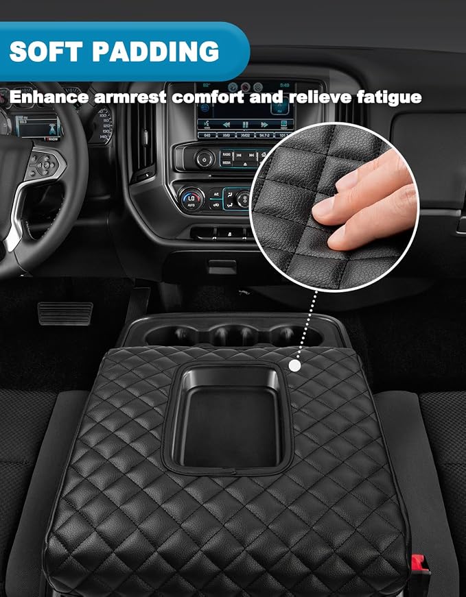 Center Console Cover for 2014-2018 Chevy Silverado & GMC Sierra 1500 2500 3500, Vinyl Leather Interior Accessories, Car Armrest Protector, Jump Seat, Anti-Scratch, Black