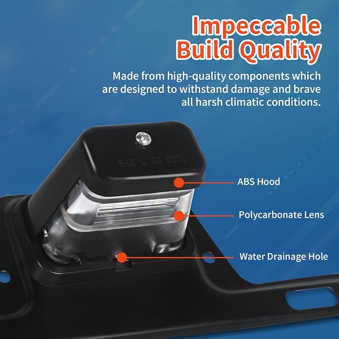 LED License Plate Light Waterproof 12V DC License Tag Light, Steel Bracket Mount with Holder Drainage Hole, 12V DC Waterproof Universal Submersible Tag Lamp for Car Semi Truck RV