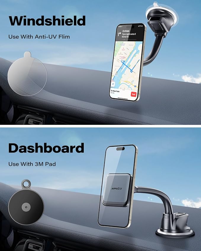 APPS2Car Magnetic Car Phone Holder, Compatible with MagSafe, Magnetic Phone Mount for iPhone 17 16 15 14 13 Series, Universal Magnet Phone Holder for Car