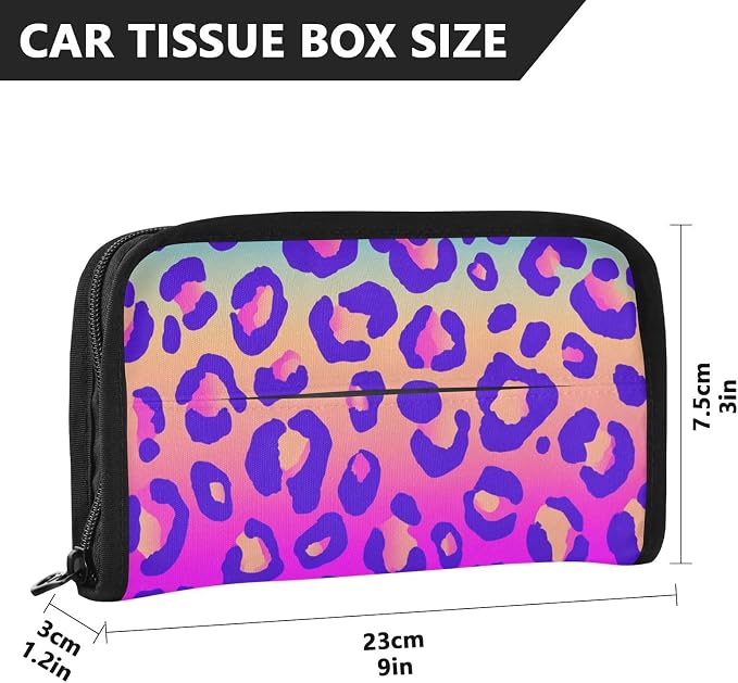 Car Tissue Holder Car Napkin Holder Tissue Box Dispenser Storage Case Sun Visor Mask Holder Accessories with Adjustable Straps Reusable Refillable Neon Gradient Leopard Print
