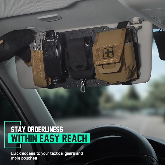LIVANS Car Sun Visor Organizer Rigid Molle Panel, Fit Most Vehicles | 12x6.3" Visor Accessories, Modular Vehicle Visor Holder, for Tactical Gears &Molle Pouches