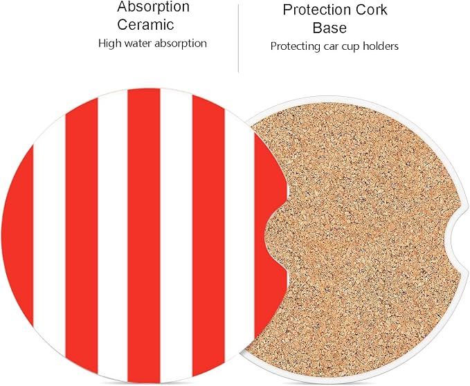 Ceramic Car Coasters – Absorbent Car Cup Holder Coaster Set for Women, Cute Aesthetic Car Accessories for Girls, 2 Pack (Fiery Red)